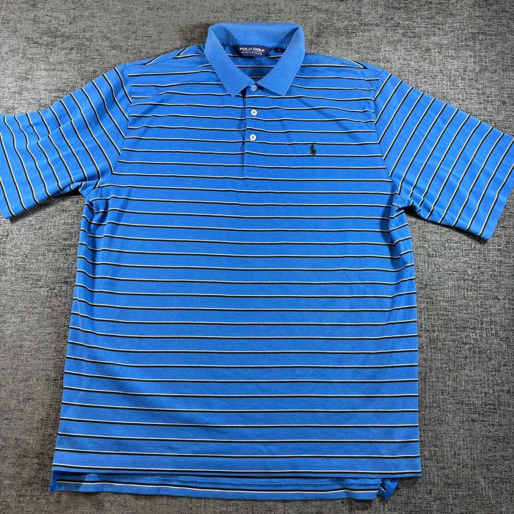 Polo Golf Ralph Lauren Polo Shirt Mens XL Blue Striped Pima Cotton Short Sleeve